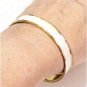 Vintage Monet Bracelet Bangle White Enamel Modern Designer Jewelry bn-2
